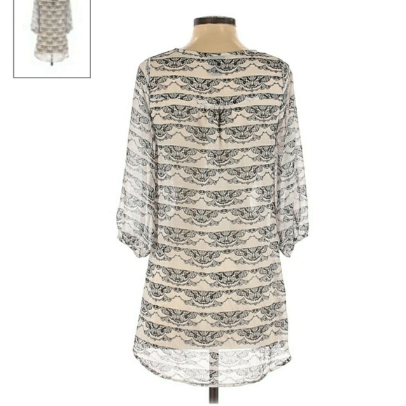 Rue 21 3/4 Length Blouse Top White Black Tunic Sheer Women's Small S Hi-Low EUC - Picture 2 of 4